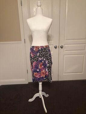 Yoana Baraschi Black Polka Dot Asymmetrical Skirt with Purple & Pink Floral